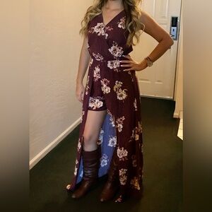 Xhilarartion scoop neck floral high low romper with shorts